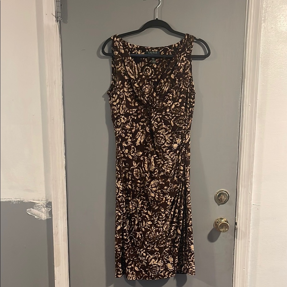 LAUREN RALPH LAUREN LRL Brown Patterned Sleeveless Dress 8